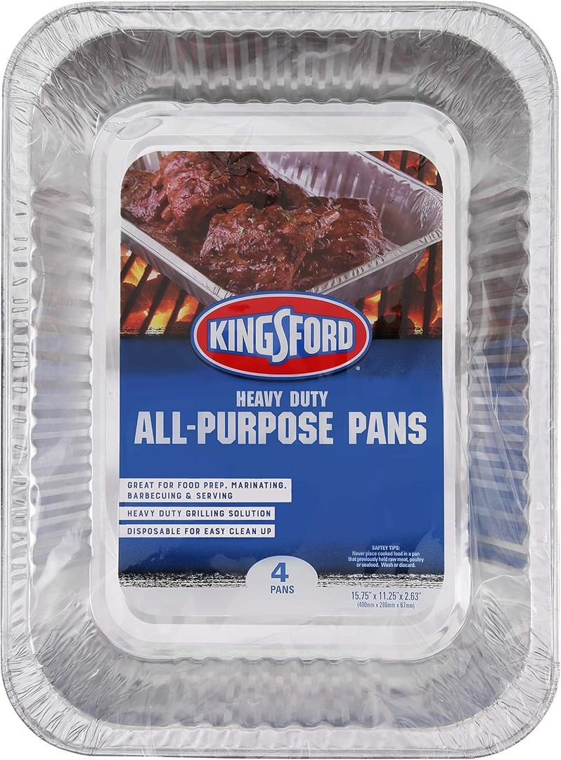 Kingsford Heavy Duty Large Aluminum Pans - Disposable Aluminum Pans for Cooking, Baking, Grilling, Frying & Roasting - Ideal Disposable Chafing Dish, Broiler, & Outdoor Tray 4 Count, (Pack of 1) (Silver)