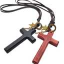 2 x Vintage Wooden Cross Rear View Mirror Accessories, Big Size Cross Car Mirror Charms Safe for Windshields, Cute Car Accessories Hanging Ornament Universal Automotive Interior Decor