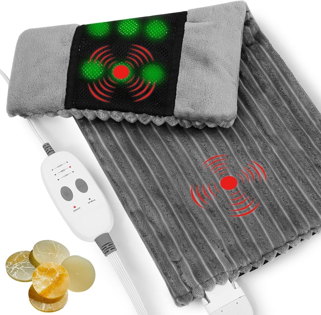 Dowin Far Infrared Heating Pad - Natural Jade Vibrating Massaging Weighted Heating Pad for Neck and Shoulders, Electric Heat Pad with 3 Heating Levels & 3 Vibrating Modes, 5lbs 12" x 24"