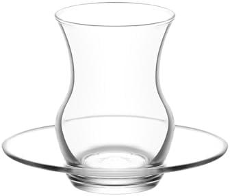 LAV Ayda Turkish Teacup Set of 3 | Tea Glasses and Saucers | Elegant Design for Serving Turkish Tea | Ideal for Home, Cultural Gatherings, and Turkish Tea Parties | Recyclable Glass | 4.5 oz