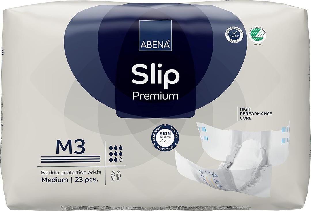 Abena Premium Adult Diapers, Abena Slip Disposable Incontinence Briefs, Heavy Absorbency, Level 3, Medium, 23 Count