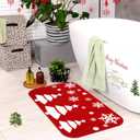Tinideya Christmas Bathroom Rug 20"x 32" Xmas Bath Mat Red Xmas Bathroom Decor Reindeer Tree Snowflake Bath Mat Non Slip Absorbent Microfiber Washable Soft Holiday Shower Rug(Christmas Tree)