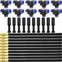 Irrigation Spray Nozzles, 10Pcs Misting Nozzle Universal adjustment 20cm, Misting system, sprinkler with 10Pcs T type connector + choke plug for irrigation, greenhouse, lawn