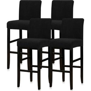 Lellen Bar Stool Covers Set of 4,Stretch Washable Bar Stool Seat Covers,Removable Bar Chair Covers with Backs,Counter Height Bar Stool Chair Covers for Kitchen Dining Room CafeBlack (Square Knit Black)