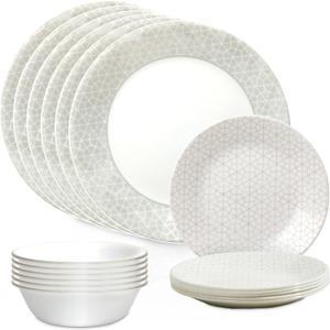 Corelle Vitrelle 18 Piece Glass Dinnerware Sets Service for 6, Triple Layer Chip & Crack Resistant Glass Plate and Bowl Sets, Knox