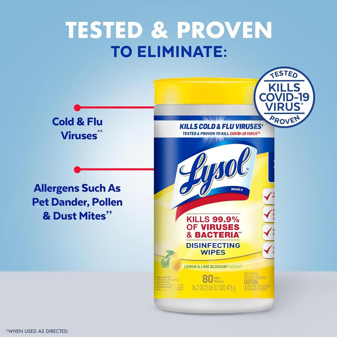 Lysol Disinfecting Wipes Bundle, Home Apartment Dorm Room Essentials and Cleaning Supplies, All Purpose Cleaner, Multi-surface Cleaning Wipes, Multi-Scent Sanitizing Wipes Bundle, 80 Count (3pk)