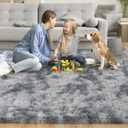 Rug for Living Room Bedroom, 5x7 Area Rugs for Living Room, Ultra Soft Modern Shaggy Carpets Fuzzy Rug for Boys Girls Dorm Nursery Home Decor Aesthetic, Upgrade Non-Slip Durable, Tie-Dye Silver Grey