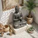 Sculptures Buddha Statue, Garden Statues 23.6 Inch Tall, Large Magnesium Oxide Buddha Sculpture Indoor & Outdoor, Statue for Home Decor Yard Porch Patio, Dark Gray with Gold Accents