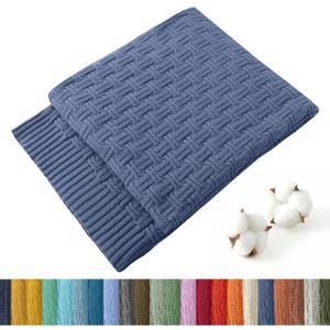 TREELY 100% Cotton Knitted Throw Blanket Couch Cover Blanket(50 x 60 Inches, Dusty Blue)