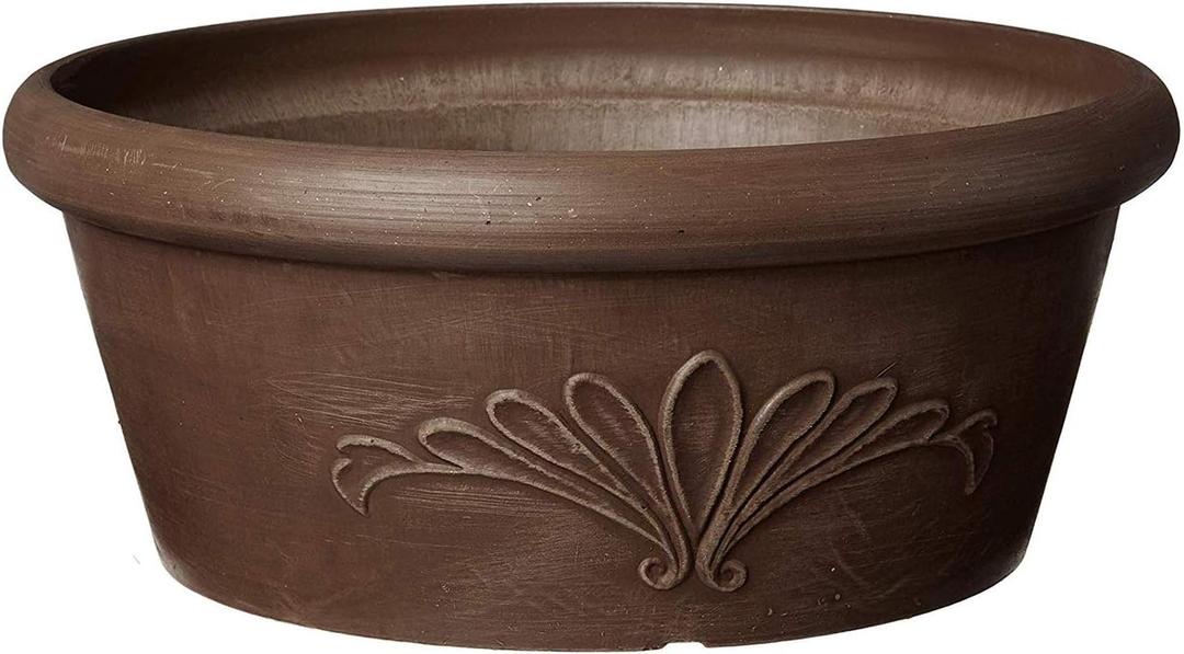 Arcadia Garden Products PSW TA30C Plastic/Stone/Wood Composite Bulb Pan No Drainage Hole (Drillable), Planter Bowl for Succulents, Bonsai, Fairy Gardens, Herbs,12-Inch, Chocolate