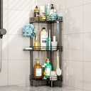 HapiRm Corner Shower Caddy Standing - 3 Tier Shower Organizer Corner with Soap Holder, Rustproof Bathroom Standing Organizer with 4 Hooks, Black