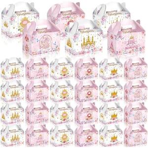 Dunzoom 24 Pcs Princess Party Favors Boxes Little Princess Goodie Treat Candy Boxes with Handles Pink Gift Container for Girls Birthday Party Baby Shower Supplies