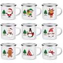 NatNarr Christmas Enamel Mug Set of 9, 12 oz Hot Cocoa Mini Coffee Mugs Bulk, Novelty Holiday Set, Stocking Stuffer Gift for Kids, Women, Friends, Coworkers, Family