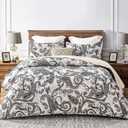 Whale Flotilla Reversible Printed Quilt King Size, Extra Soft Boho Paisley Floral Bedspreads for Bed Lightweight King Quilt Bedding Set Coverlets with 2 Pillow Shams for All Seasons, Bone Grey (King(96"x104"))