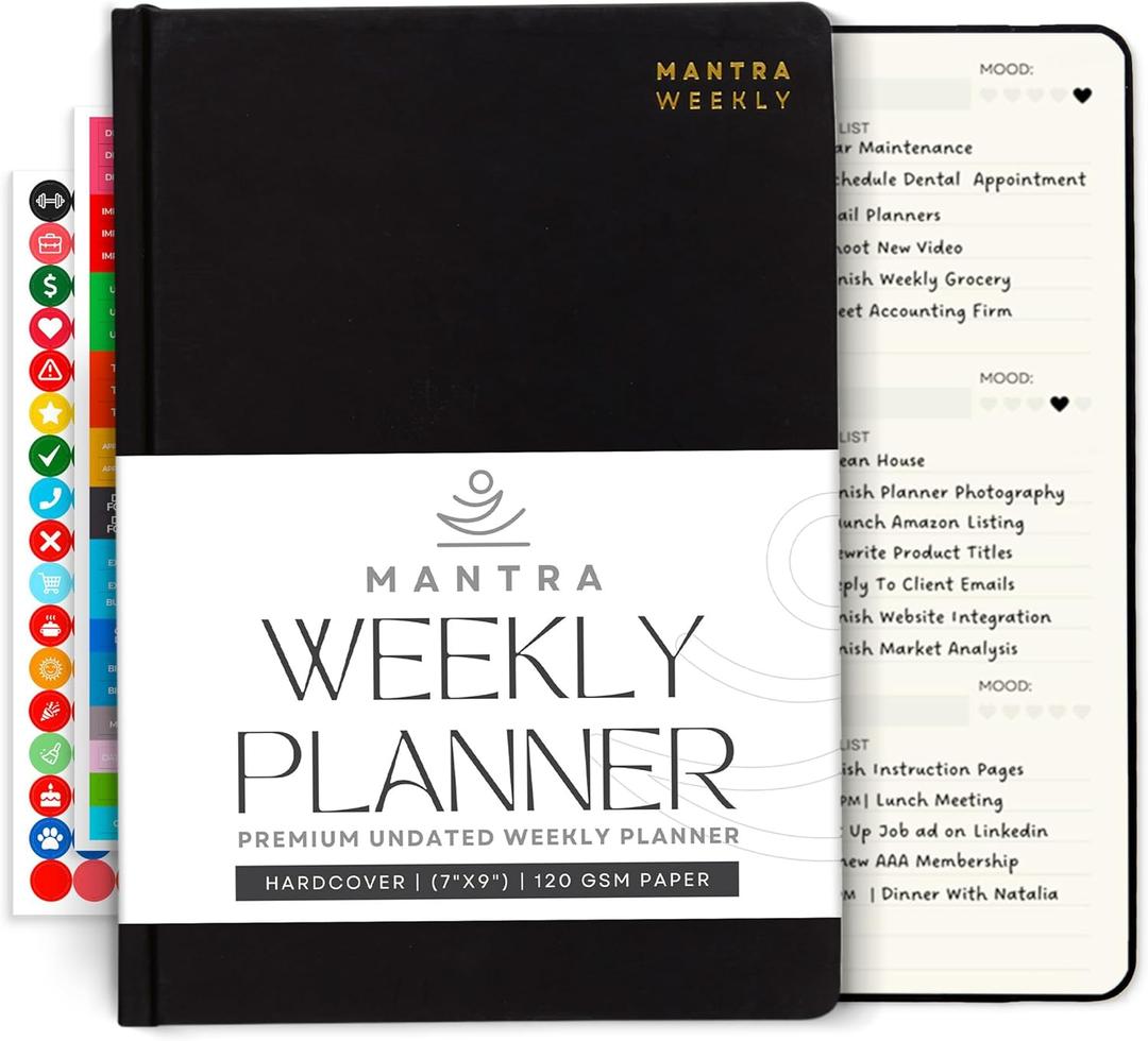 2026 Planner, Daily Journal & Gratitude Journal All-In-One with To Do List, Self Care Prompts & Habit Tracker - 7 x 10 - Black