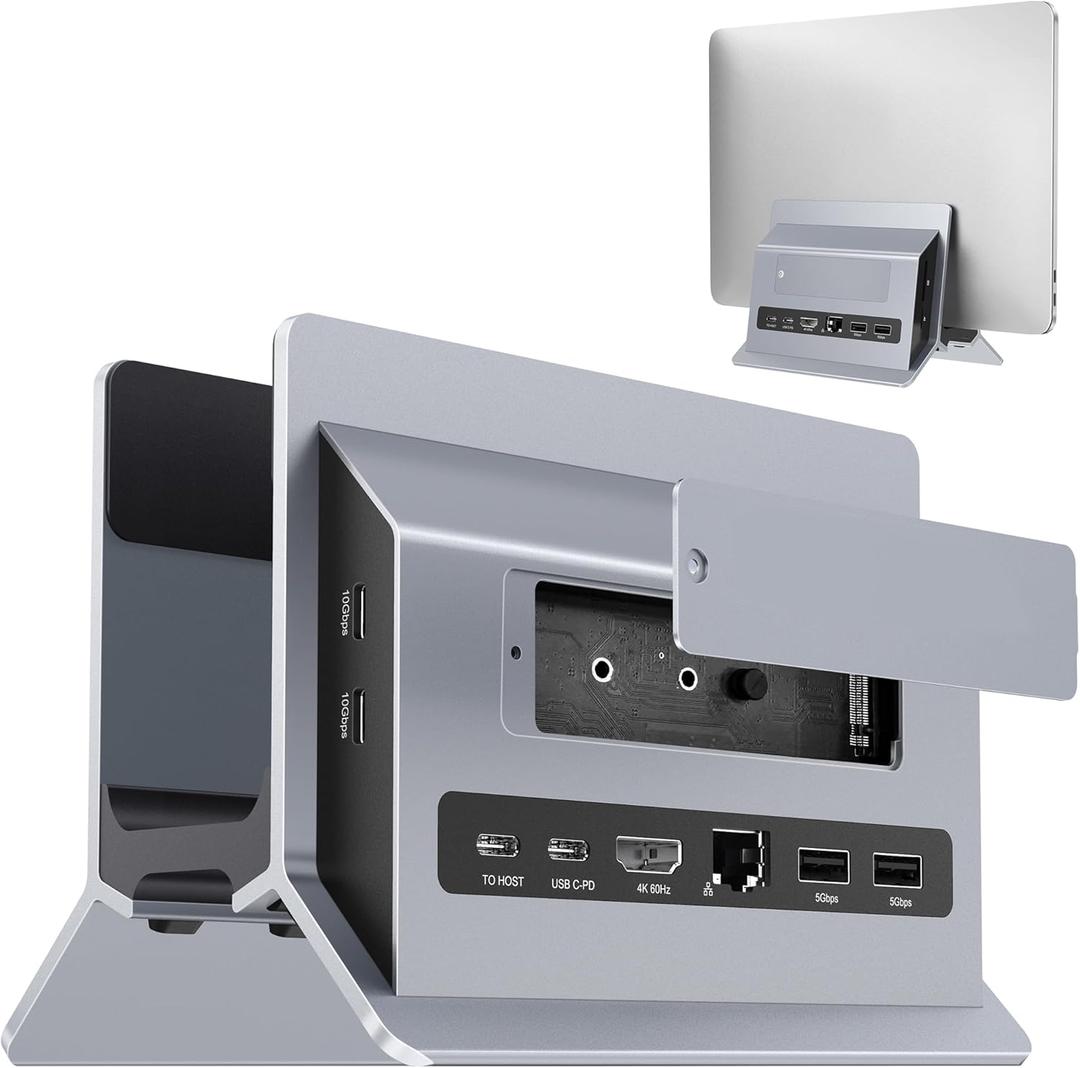 AboveTEK Vertical Laptop Docking Station, Gravity Auto Lock MacBook Stand, Aluminum Laptop Vertical Dock Stand, Silver