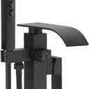 BESy Tub Filler Freestanding Bathtub Faucet Matte Black Floor Mount Tub Faucet Waterfall Free Standing Bathtub Filler High Flow Brass Bath Shower Faucets with Handheld Sprayer
