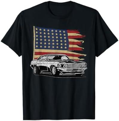 American Muscle Sports Car Muscle Car Flag T-Shirt, Size: S