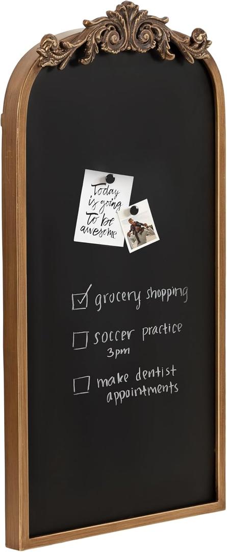Kate and Laurel Arendahl Decorative Vintage Arch Chalkboard; 13 x 25; Gold; Framed Arched Ornate Magnetic Chalkboard for Unique Display; Decoration; and Organization