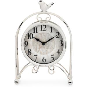 Westclox Vintage Style Bird Table Clock  Decorative Metal Desk Clock, Battery Powered, Retro Home Accent for Living Room, Bedroom, or Office (White)