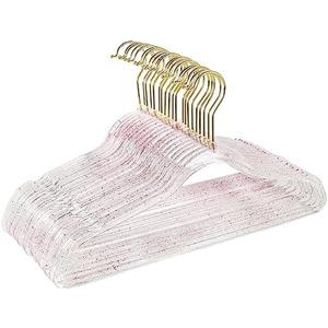 JohneyRulu Clear Plastic Hangers 30-Pack - Non-Slip, Lightweight, Space-Saving Coat and Clothes Hangers with Red Glitter for Weddings and Closet Organization.