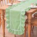 Tudomro 1 Pack Ruffle Table Runner 90 x 16'' Farmhouse Scalloped Pleated Table Runner Cotton Scalloped Long Dresser Scarves for Dining Room, Wedding, Kitchen Rustic Home Decor(Plaid,Green)