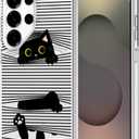 MOSNOVO Case for Samsung Galaxy S25 Ultra, [Buffertech 6.6ft Military-Grade Drop Protection] [Anti Peel Off Tech] Clear TPU Bumper Phone Case Cover Design - Hidden Black Cat