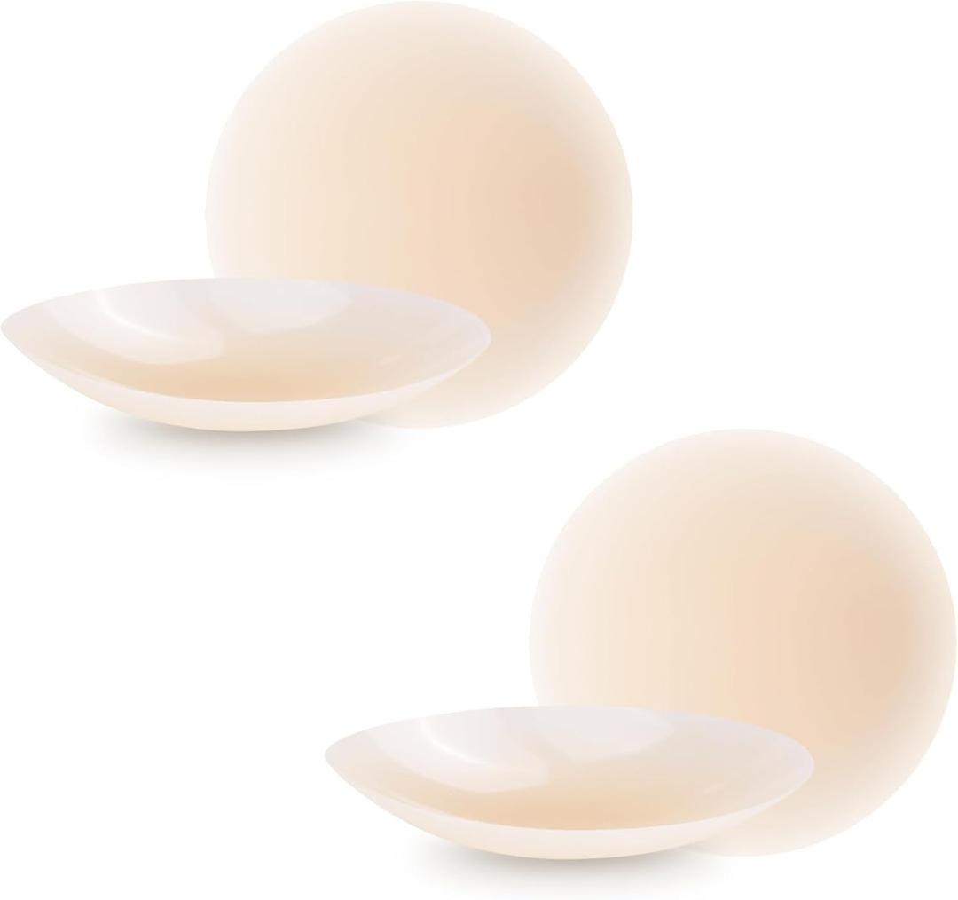 Nipple Covers Non Adhesive Silicone Nipple Pasties for Women Reusable, Invisible Nipple Covers No Show (Medium (Fits B-C cups), Nude)