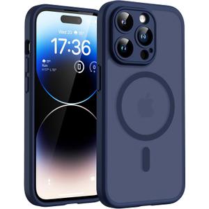 TOCOL Magnetic for iPhone 14 Pro Case, Upgraded Full Camera Protection, Compatible with Magsafe, Drop Protection, Translucent Matte Back Bumper Phone Cover 6.1-Inch (Dark Blue)