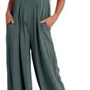 ANRABESS Womens Jumpsuits Overalls Wide Leg Casual Summer Outfits Linen Rompers Jumpers Sleeveless Straps 2025 Clothes (Small, Grey Blue)