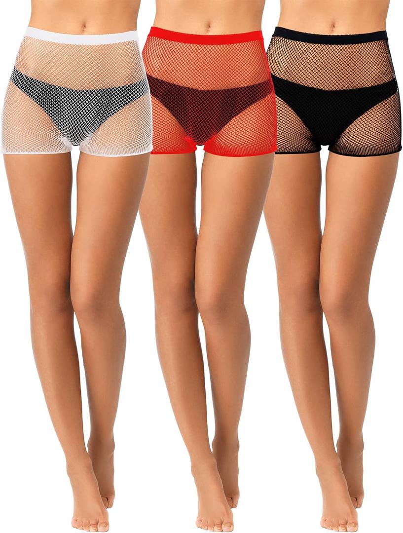 Geyoga 3 Pcs Fishnet Shorts Women's Bike See Through Mesh Shorts High Waisted Slip Elastic Yoga Fishnet (M Size)