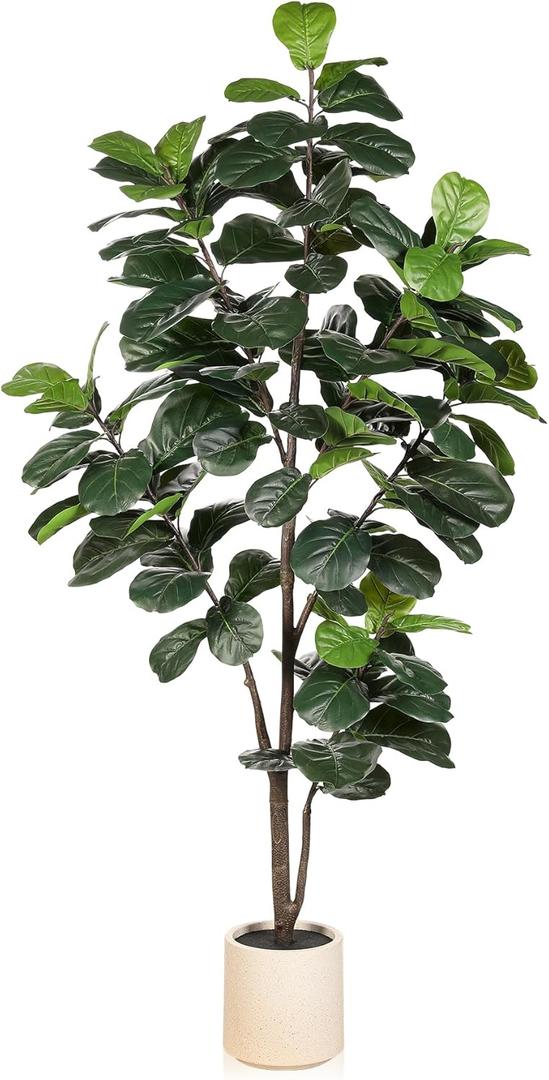 Fiddle Leaf Fig Tree Artificial - 41" Faux Fiddle Leaf Fig Tree with White Planter - Fig Tree Artificial with Lifelike Leaves for House Office Living Room Indoor Home Decor