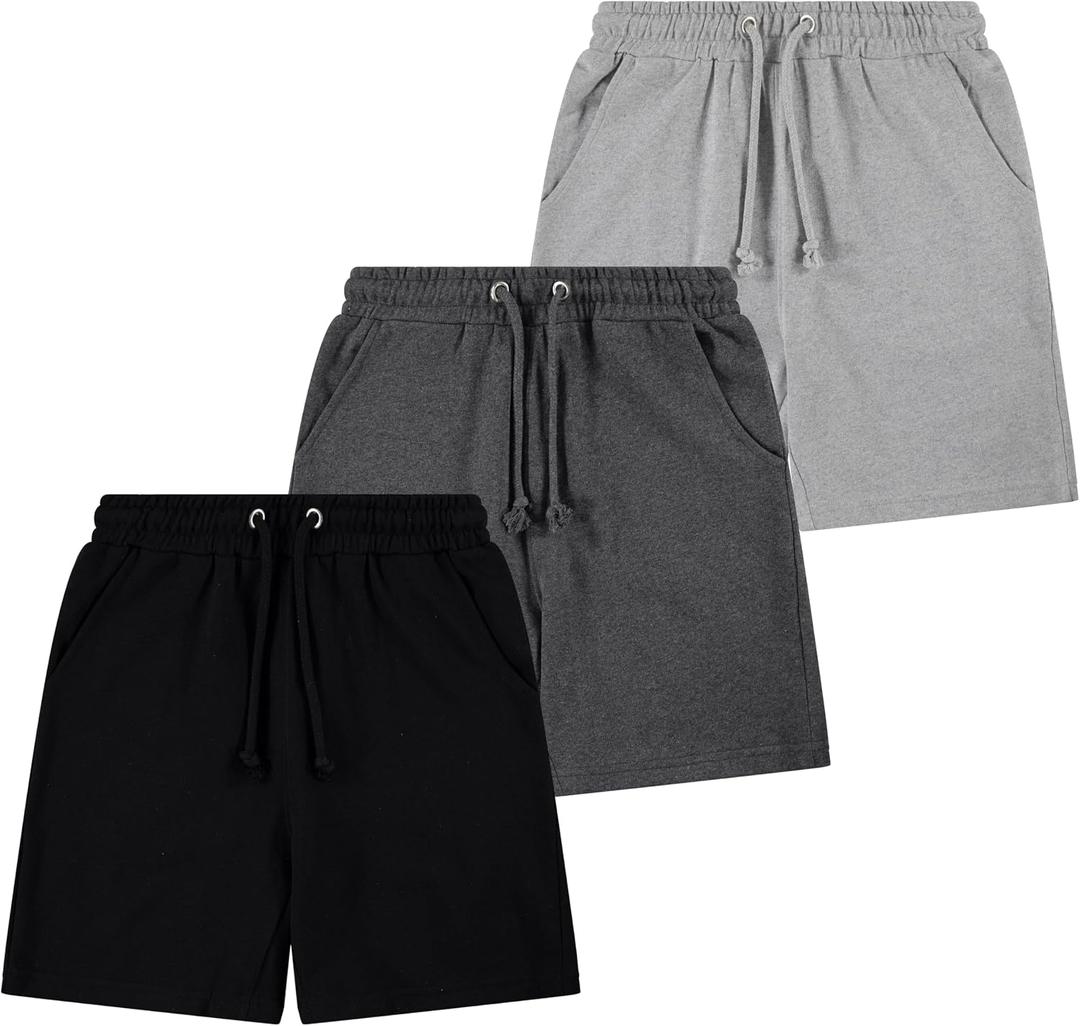 Boys 3-Pack French Terry Cotton Shorts Soft Pull-On Activewear Shorts with Drawstring Waist & Pockets, Size 18