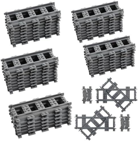 Etarnfly 42PCS City Train Tracks, Classic Accessories, Railroad Building Toy Compatible with All Major Brand - 38 Straights, 2 Left Right 45° Intersection Rails, 2 Flexible Rails