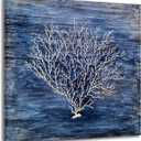 Yihui Arts Coral Canvas Wall Art Hand Painted Navy Blue and White Paintings Modern Abstract Tree Pictures Contemporary Coastal Artwork for Living Room Bedroom Bathroom decor (20L" x 20W", Coral Picture)