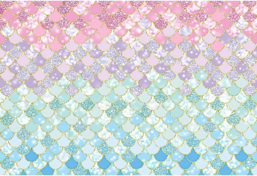 Renaiss 7x5ft Mermaid Backdrop Mermaid Scales Photography Background Under The Sea Fish Scales Fairy Tale Mermaid Princess Bridal Shower Girls Baby Shower Birthday Party Decor Photo Booth Props