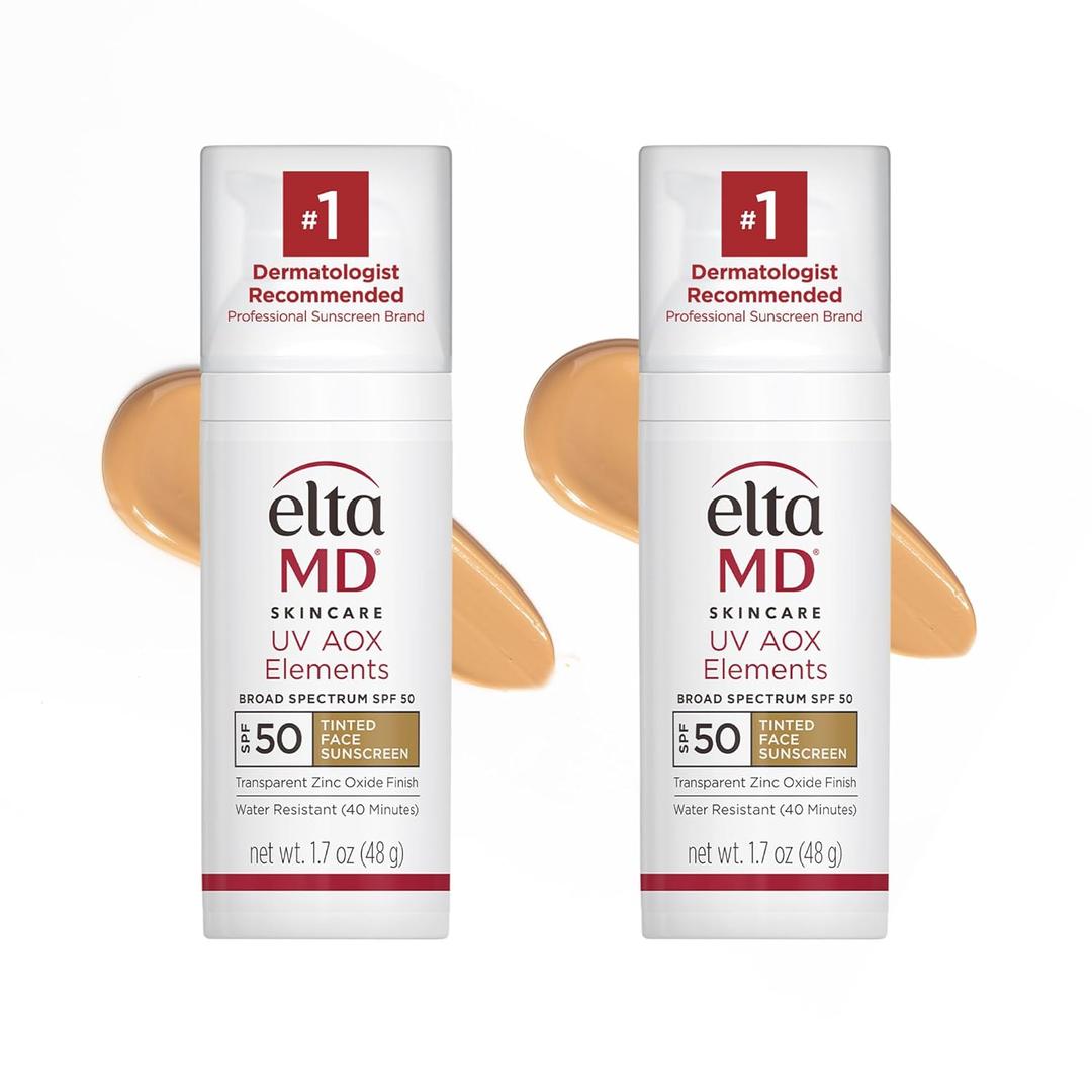 EltaMD UV AOX Elements Tinted Face Sunscreen, SPF 50, 100% Tinted Mineral Sunscreen for Sensitive Skin and Dry Skin with Antioxidants, 1.7 oz Pump 2-Pack