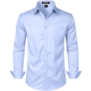 JEMITOP Men's Stretch Slim Fit Dress Shirts Formal Wedding Prom Business Long Sleeve Button Down Shirt with Pocket (Medium, Blue)