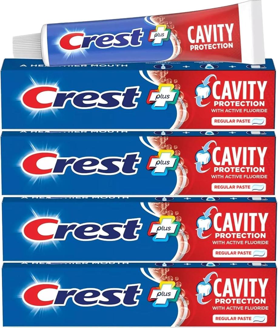 CrestFluoride Cavity Protection Toothpaste, 8.2 Ounce (4 Pack), Regular Paste, Bulk Toothpaste