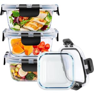 3 Pack Bariatric Meal Prep Containers, 8 oz Glass Bowls for Portion Control, Reusable Glass Lunch Box Bento Snack Food Containers with BPA Free Airtight Lids, Bariatric Must Haves