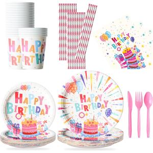 200 Pcs Confetti Birthday Party Tableware Set, Party Table Colorful Decorations Supplies Include 7 Inch and 9 Inch Paper Plates, Napkins Cups and Forks Spoons for 25 Guests
