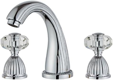 Morden Bathroom Faucet Chrome Three Holes Widespread 2 Crystal Handle Bathroom Sink Faucets Vintage Lavatory Vanity Faucet