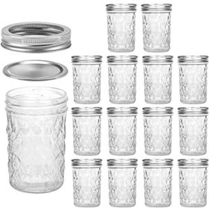 VERONES Mason Jars 8 OZ, 8 OZ Canning Jars Jelly Jars With Regular Lids, Ideal for Jam, Honey, Wedding Favors, Shower Favors, 15 PACK