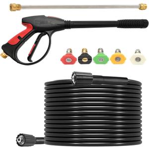 26FT Power Pressure Washer Hose with Gun Extension Wand 5 Nozzle Tips Kit