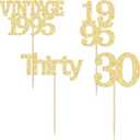 2 x Gyufise 24Pcs Happy 30th Birthday Cupcake Toppers Glitter Thirty 30 Fabulous Vintage 1995 Cupcake Picks for 30th Birthday Wedding Anniversary Party Cake Decorations Supplies Gold