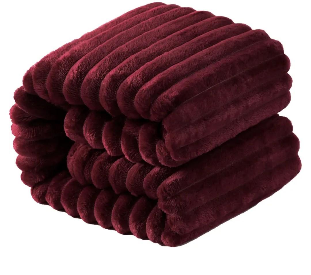 NTBAY Flannel Fuzzy Toddler Blanket, Fluffy Warm and Lightweight Reversible Stripes Design Baby Plush Blanket, 30x40 Inches, WineRed