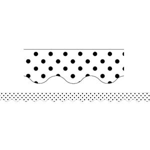 Teacher Created Resources Black Polka Dots on White Scalloped Border Trim (5593) (Each piece measures 2-3/16" x 35")