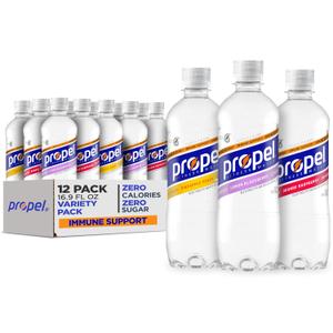 Propel Immune Support with Vitamin C + Zinc, 3 Flavor Variety Pack, 16 Fl Oz (Pack of 12) (EXP 11/16/26)
