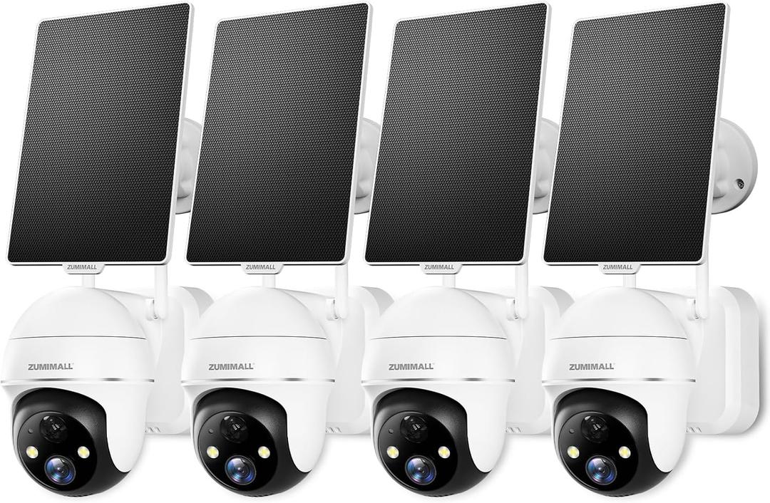 ZUMIMALL 2K Solar Security Cameras Wireless Outdoor 4-Pack, Solar Powered Cameras for Home Security with 360 View, Color Night Vision, 2-Way Talk, AI Motion Alert, Siren, CloudEdge App Supported