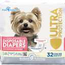 Paw Inspired 32ct Disposable Dog Diapers | Female Dog Diapers Ultra Protection | Diapers for Dogs in Heat, Excitable Urination, or Incontinence  (X-Small (32 Count))